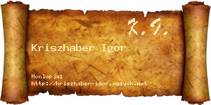 Kriszhaber Igor névjegykártya
